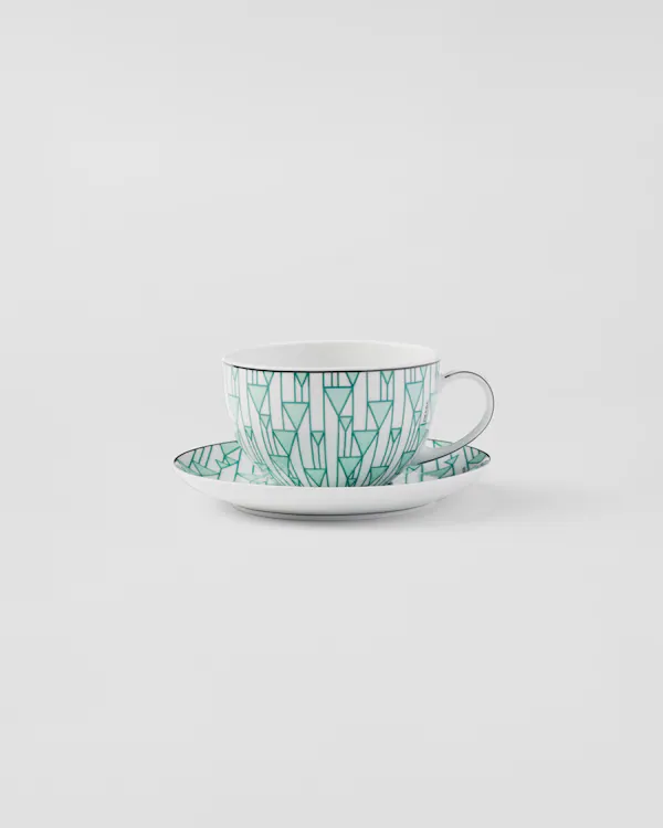 Conjunto de duas xícaras de cappuccino de porcelana - Verde Viena
