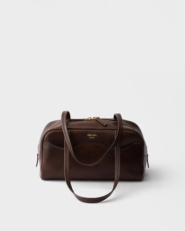 Bolsa de mão grande em couro envelhecido Prada