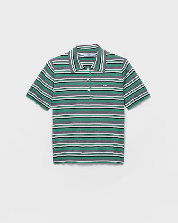 Camisola polo de algodão listrada com mangas curtas