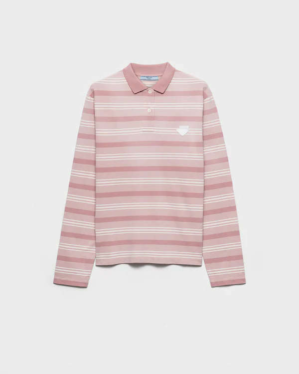 Camisa polo em malha listrada com mangas compridas