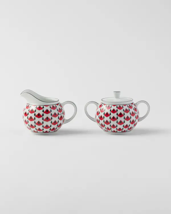 Conjunto de jarra de leite e açucareira de porcelana - Vienna Red