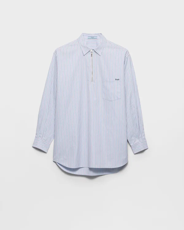 Camisa de algodão com listras e fechamento com zíper parcial