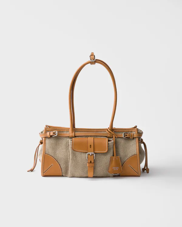 Bolsa de mão Prada Bonnie média em linho e couro