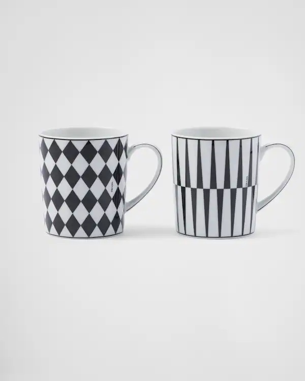 Conjunto de duas xícaras de porcelana - Xadrez e Listras