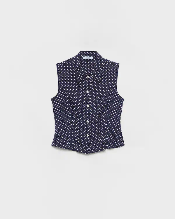 Camisa de seda marroquina com estampa de bolinhas sem mangas
