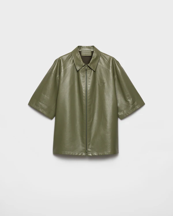Camisa de couro napa com zíper