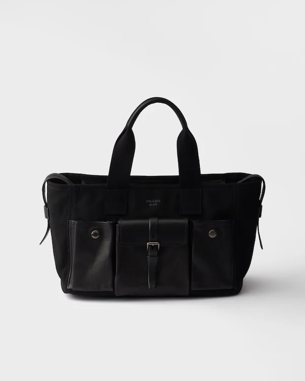 Bolsa tote grande em tecido e couro Prada