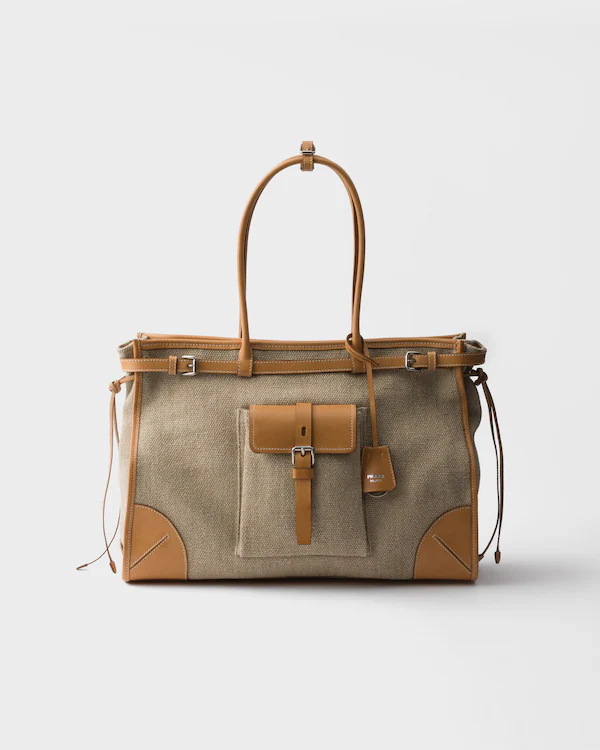 Bolsa tote de linho e couro Prada Bonnie