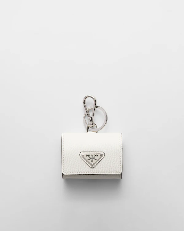 Capa para fones de ouvido em couro Saffiano com chaveiro