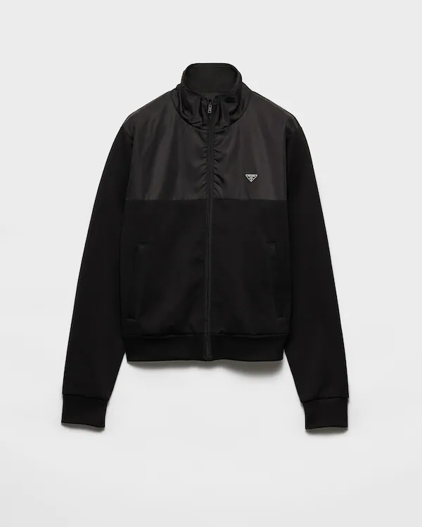 Jaqueta de fleece de algodão com zíper e detalhes em Re-Nylon