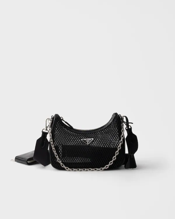 Bolsa Prada Re-Edition 2005 em malha e couro escovado