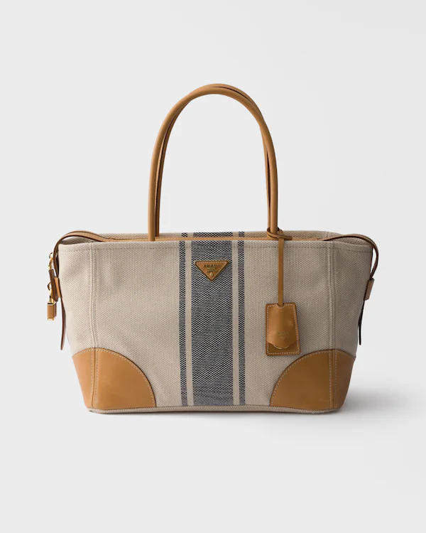 Bolsa tote de tela e couro grande