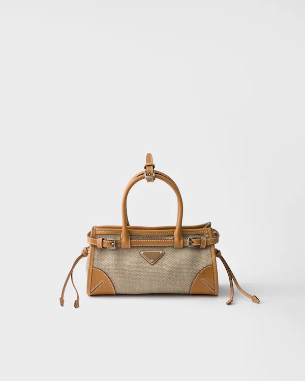 Bolsa de mão Prada Bonnie pequena em linho e couro