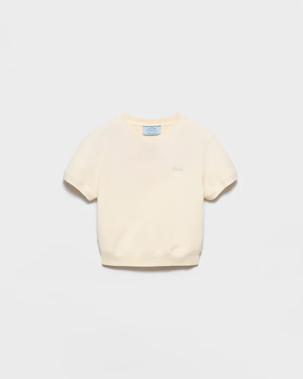 Camiseta de malha de algodão com gola redonda