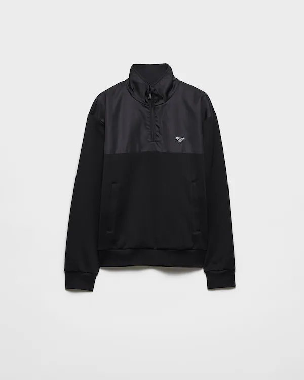 Camisola de malha de algodão com zíper metade e detalhes em Re-Nylon