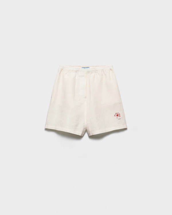 Bermudas de linho com textura entrelaçada bordadas