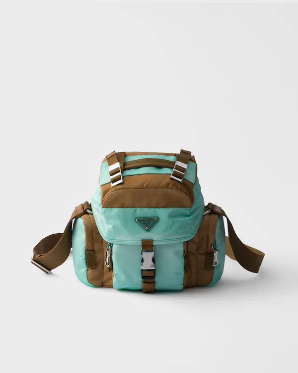 Bolsa de ombro em Re-Nylon e couro envelhecido